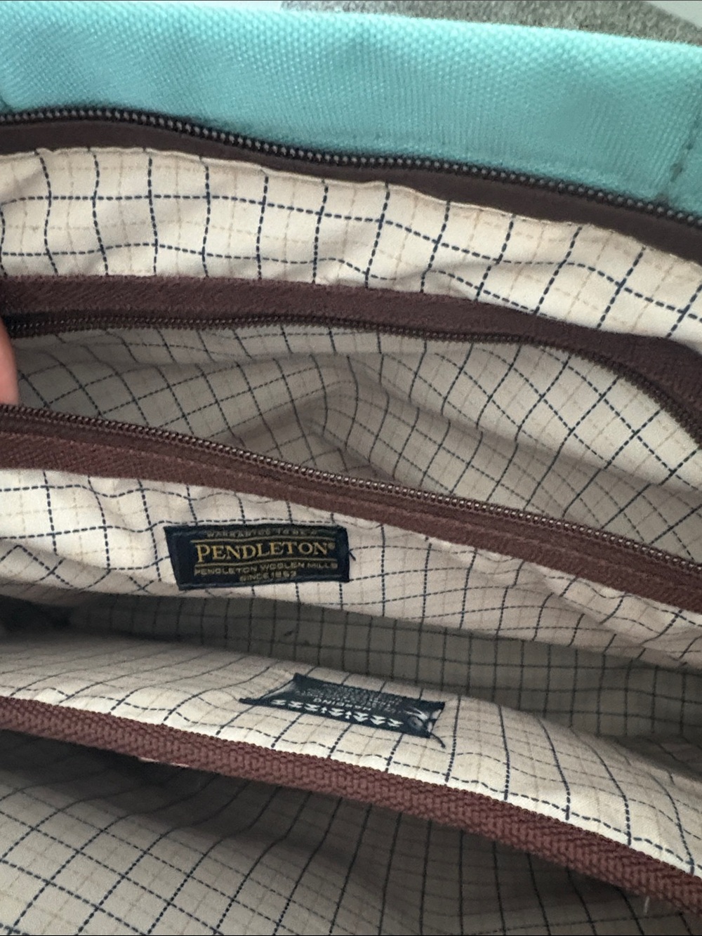 Pendleton Turquoise Aztec-Pattern Tote with Brown Trim - Picture 5 of 5